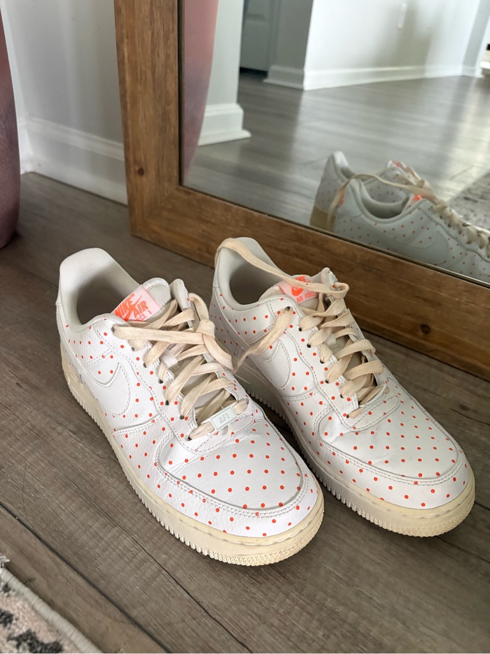 Nike White Sneakers with OrangePolka Dots